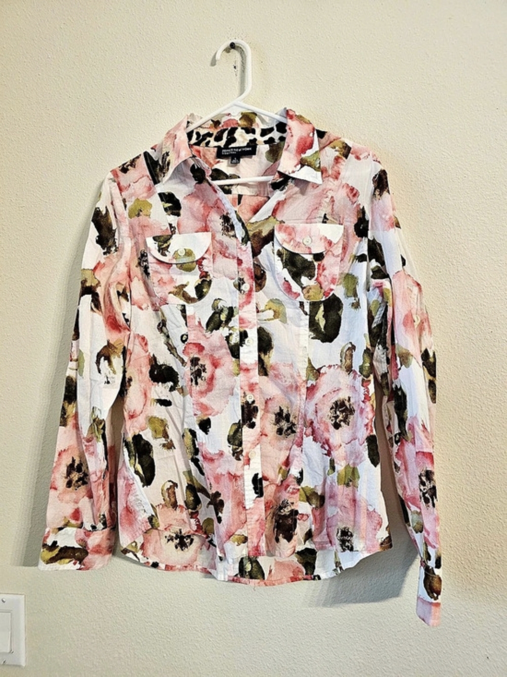 Jones New York Floral Button Down Pink & White Size Large